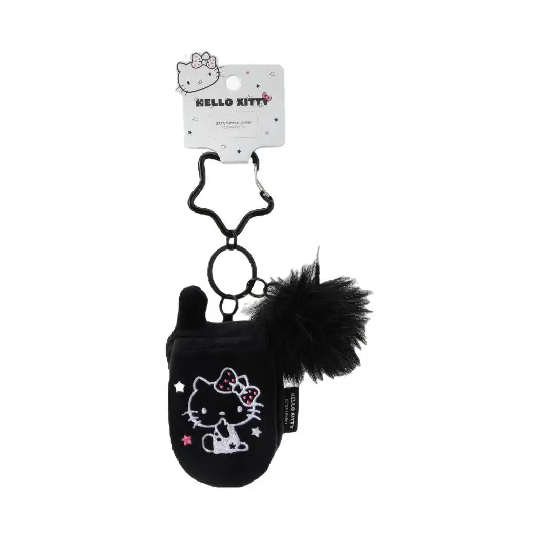 

Hello Kitty Plush Keychain - Minimalist Black & White Phone Charm, Cute Soft Kawaii Key Ring, Fashion Gift for Women