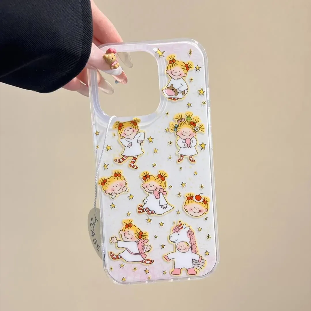 SEIRASSIM cute cartoon girl shockproof phone case for iphone 16 pro max 15 plus 14 13 11 12 back cover for iphone xr xs x bumper