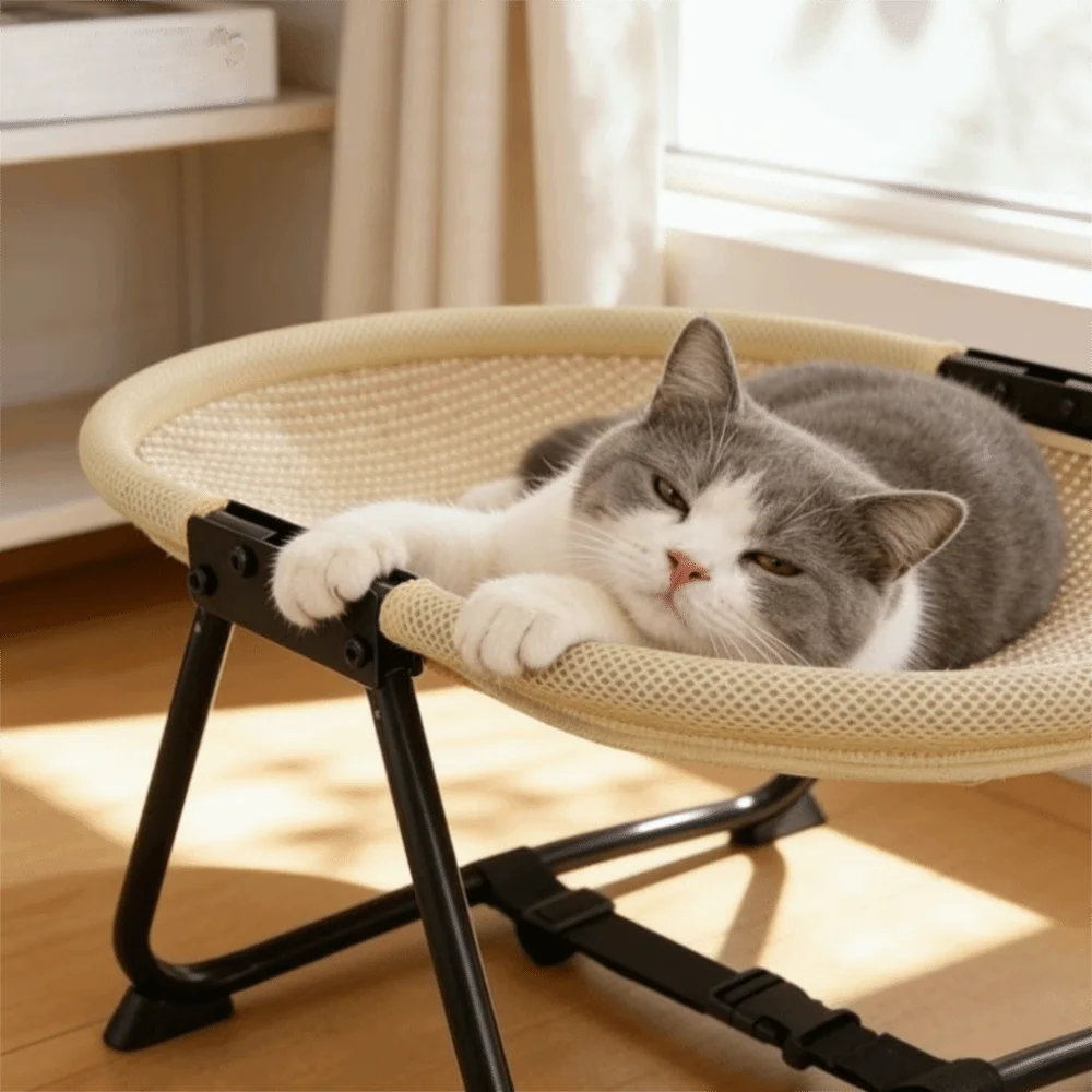 

Foldable Dog Elevated Bed Sturdy Frame Breathable Mesh Cat Sofa Bed Oval Cat Hammock Cat Marching Bed Outdoor Camping