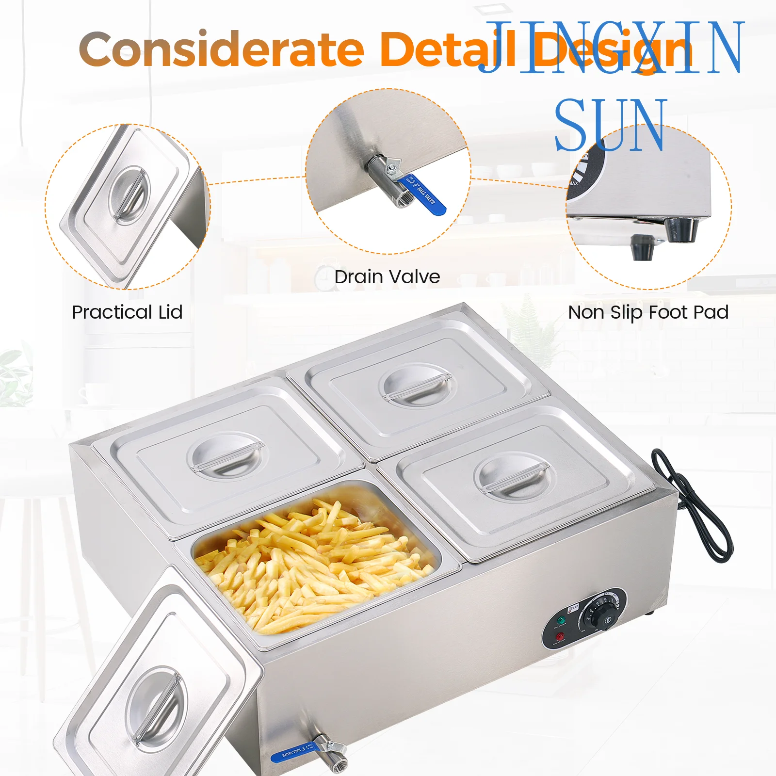 Commercial Electric Counter Top Hot Pot Heating Element Bain Marie Food Warmer Set