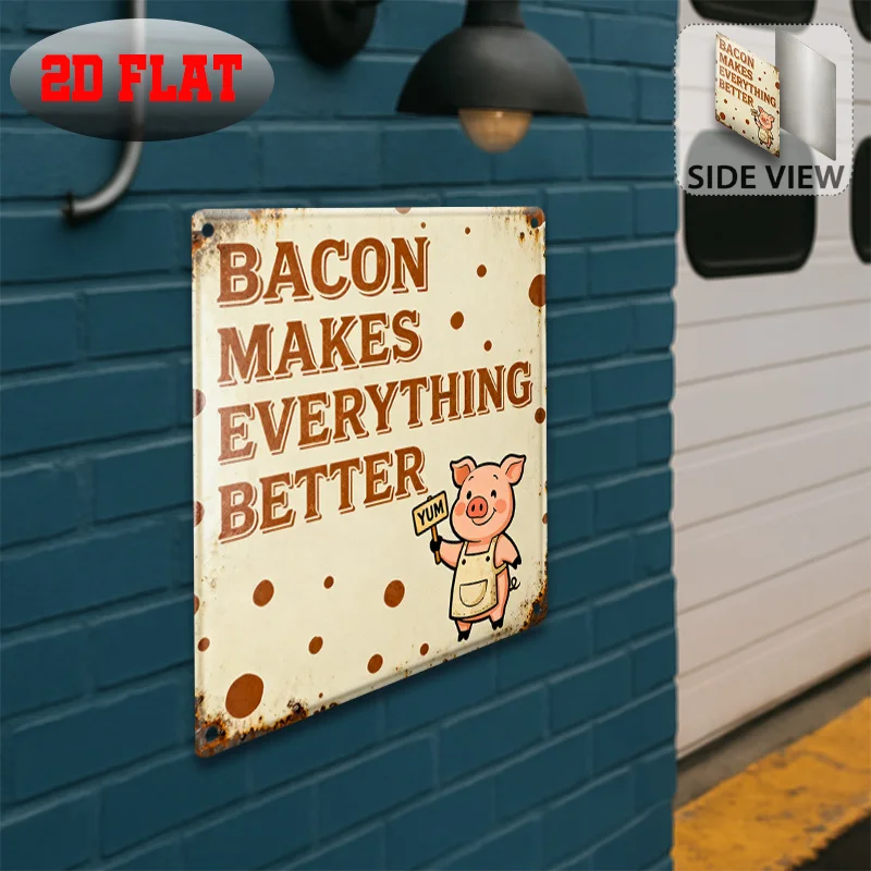 Custom Vintage Metal Tin Sign 8x8 Inch Bacon Makes Everything Better Kitchen Wall Decor Farmhouse Gift
