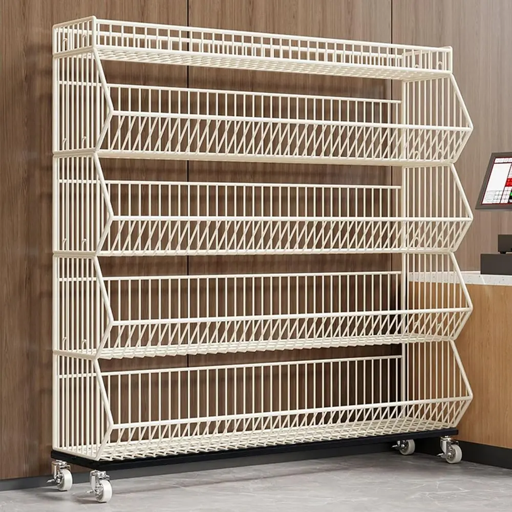 

5-Tier Slanted Rolling Metal Shelves for Supermarket, Retail, Warehouse, and Home Storage, 110LB Capacity per Tier, Easy Assembl