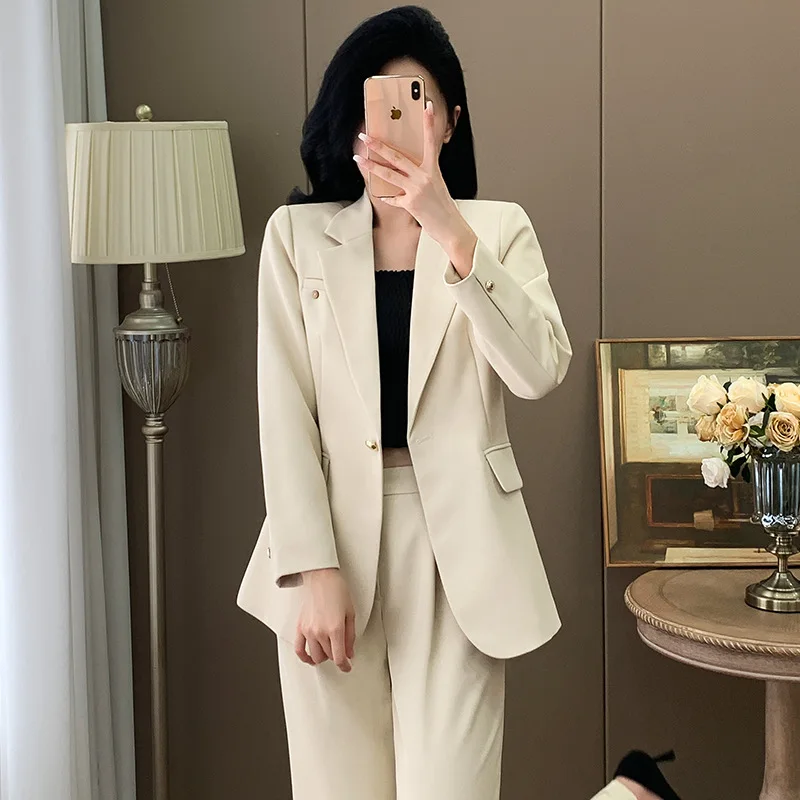 High-End Off-White Professional Suit Set for Women, Autumn New Style, Mature Lady Formal Casual Fashion Suit Workwear