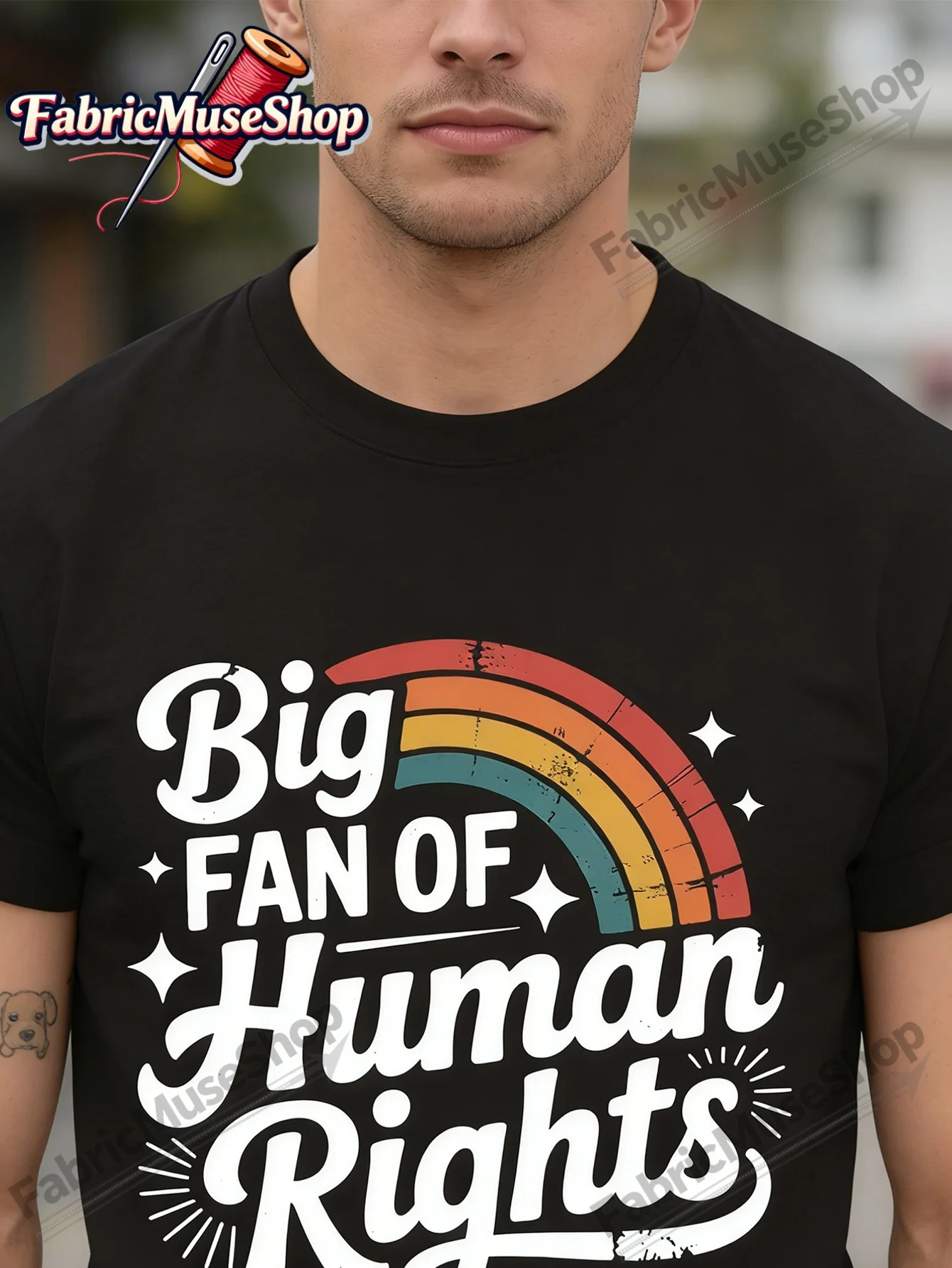 Big Fan Of Human Rights - Retro Rainbow T-Shirt Casual Breathable Tee, Stylish Summer Top, Outdoor Cloth 100% Cotton, Halloween