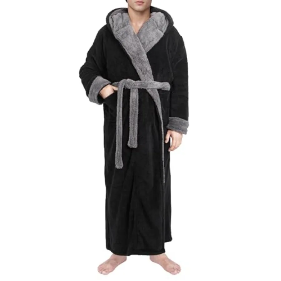 

Мужской халат Yoimira с капюшоном, большой размер, из плюшевого флиса, длинный, уютный и теплый, с карманами
