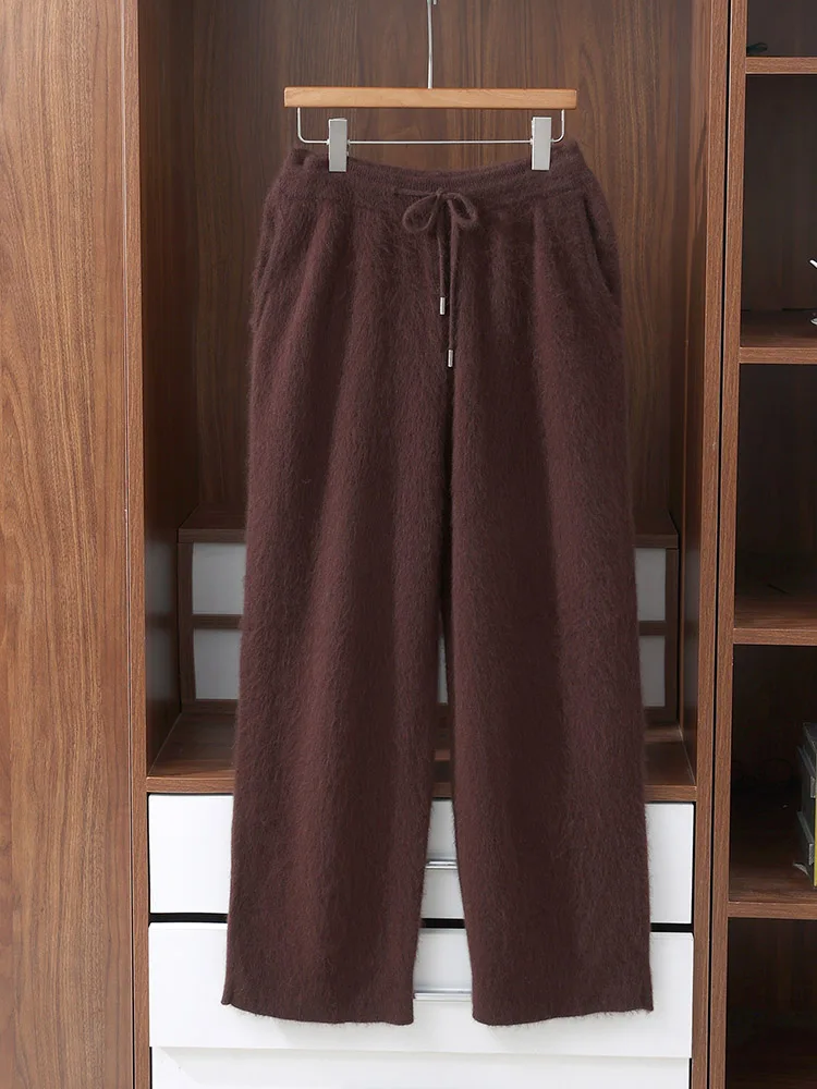 Elastic Waistband Trousers 100% Mink Cashmere Business Casual Pull The Drawstring Comfort Soft Warm Autumn Winter Men's Pants