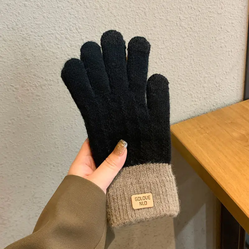 Ladies Autumn and Winter Warm Anti Slip Velvet Gloves Popular Korean Version Warm Men and Women Knitted Touchscreen Gloves
