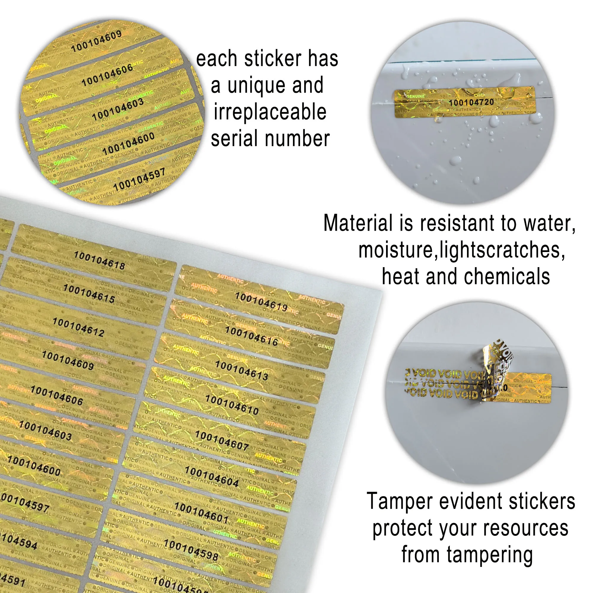 Hologramm-Aufkleber, Laser-Hochsicherheits-Tamper-Poof-Siegel, Originalgarantie, leere holografische Etiketten mit Zahlen, Anti-Fälschung, 5 x 1 cm