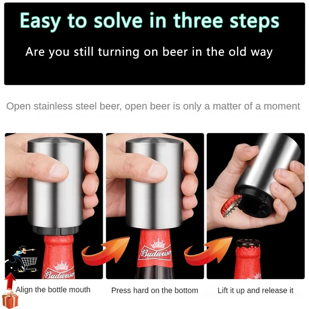 Stainless Steel Beer Bottle Opener Automatic Kitchen Accessories Beer Soda Supplies Kitchen Tool Cap Red Wine Bottle Opener Bar