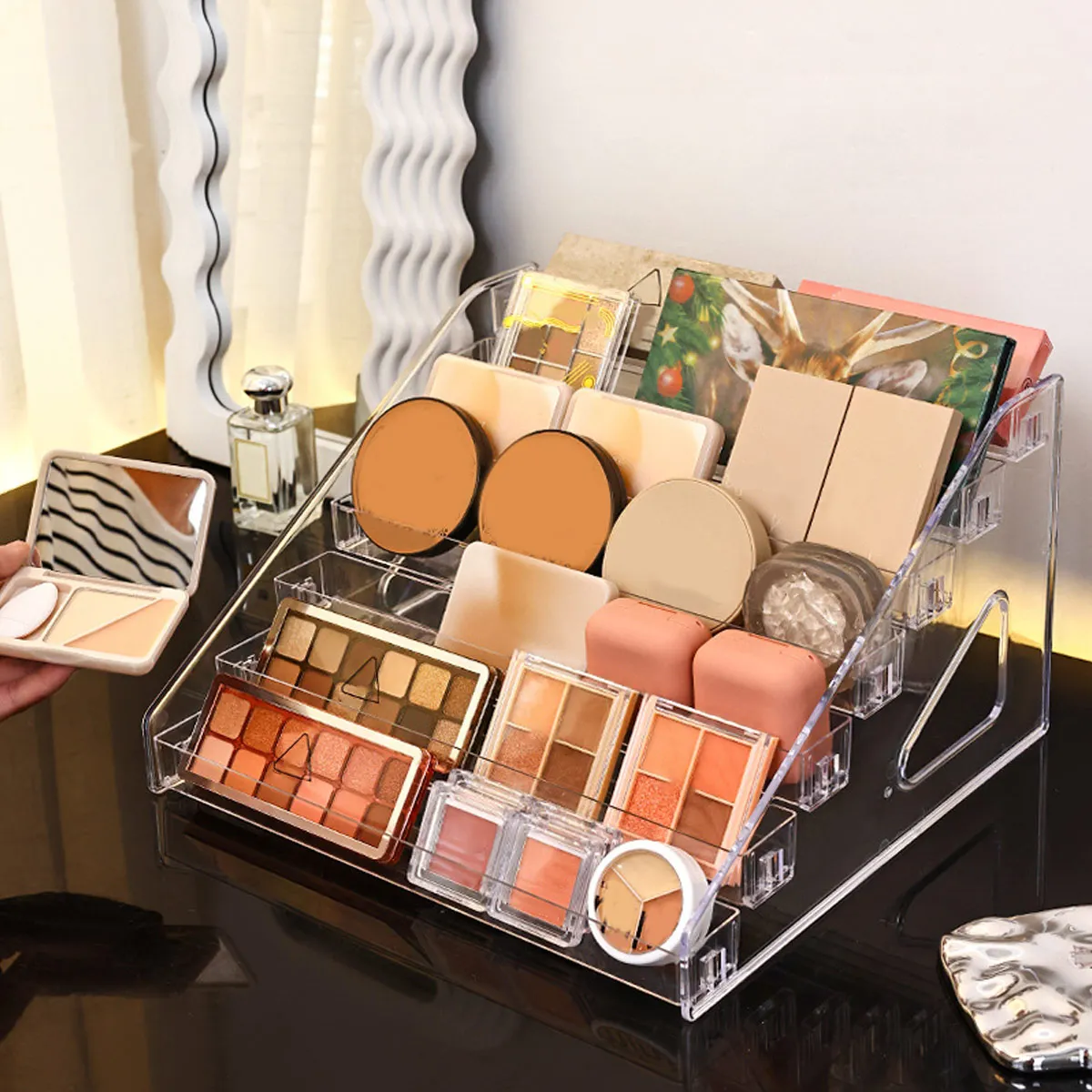 1pc Transparent Multi-layer Cosmetics Storage Rack, Powder, Lipstick Display Rack, Dresser Storage Rack, Nail Polish Rack view 5