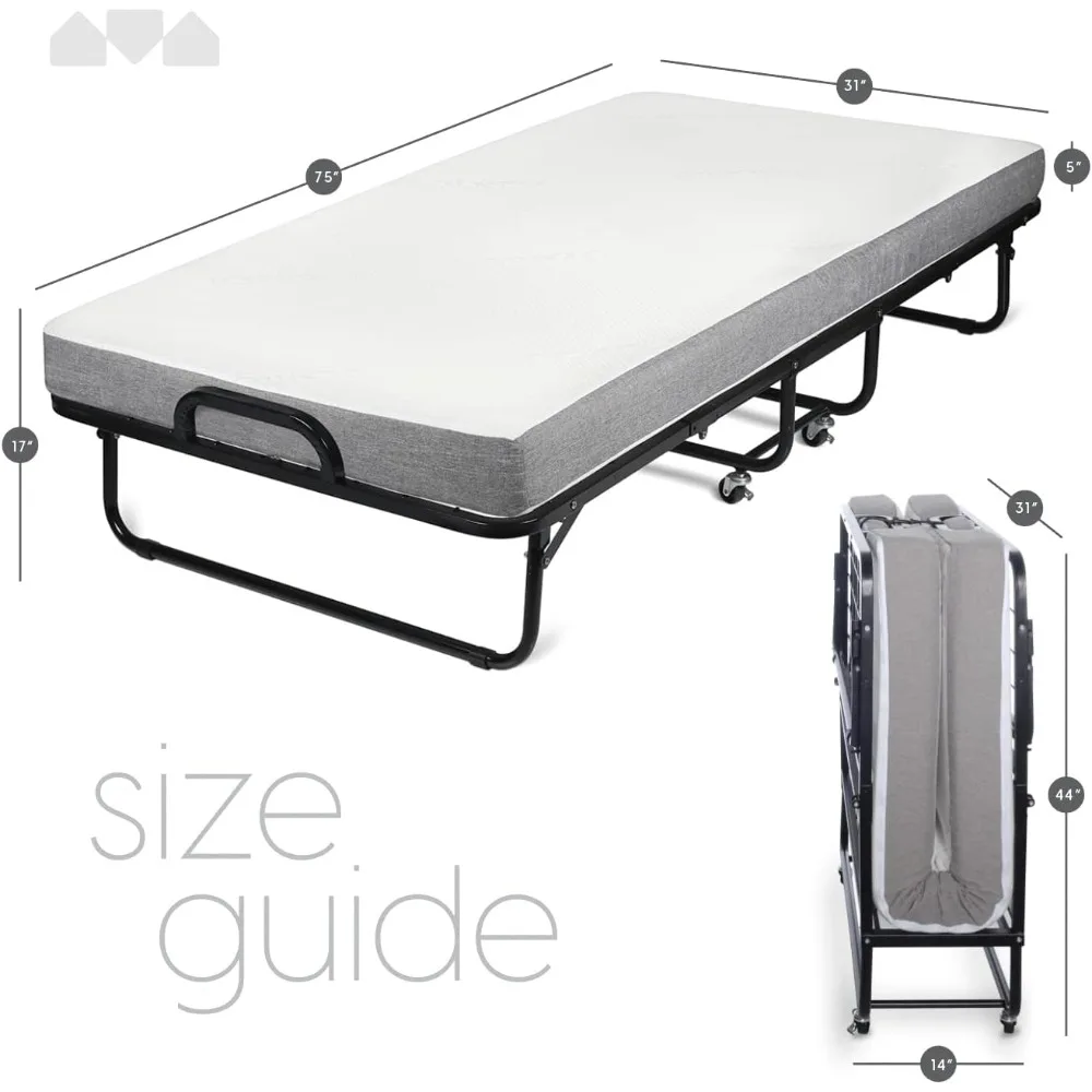 Diplomat Folding Bed – Cot Size - with Luxurious Memory Foam Mattress and a Super Strong Sturdy Frame – 75” x 31