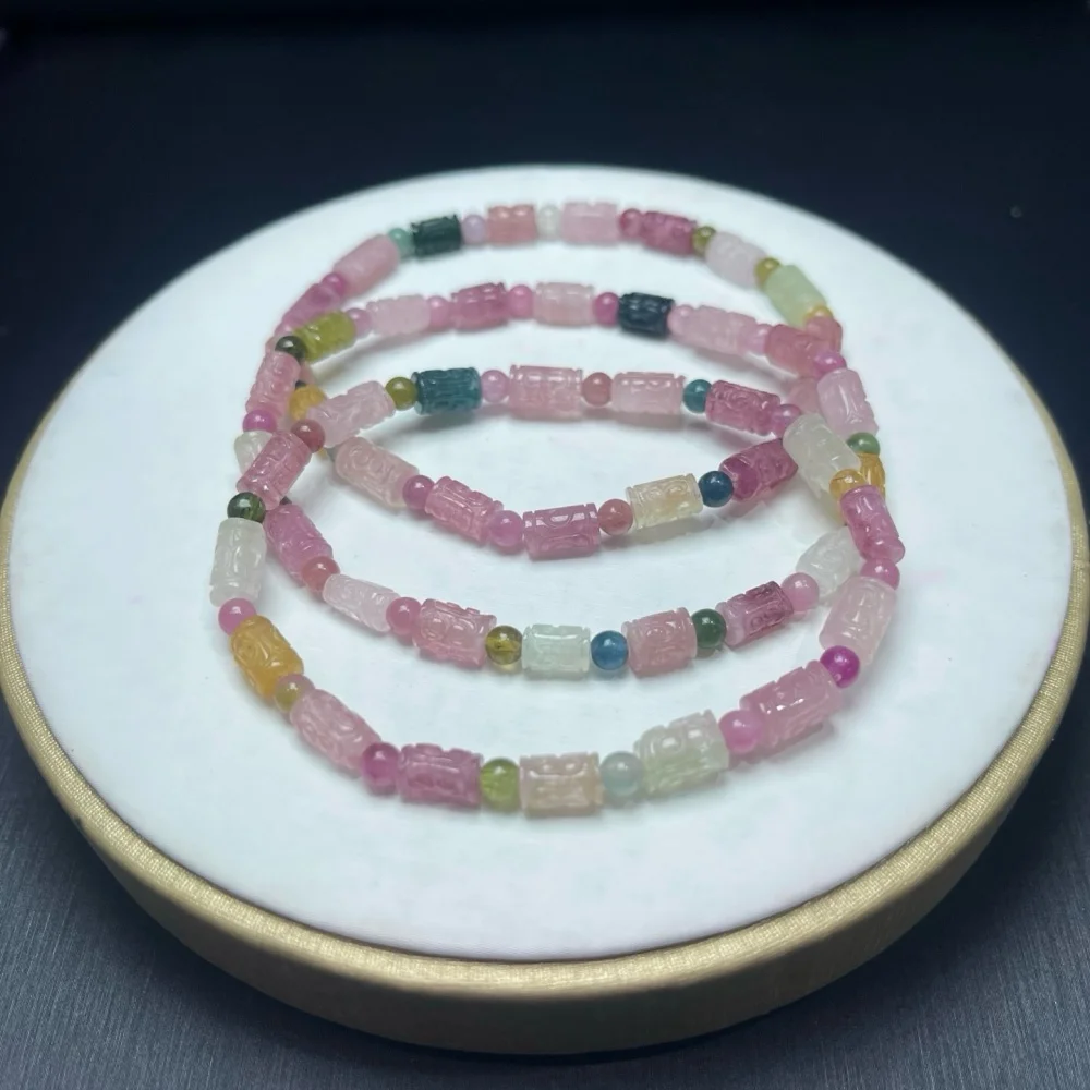 Natural Tourmaline Mosaic Bead Bracelet Healing Crystal Charm Bracelets for Women Energy Jewelry Gift 1PCS