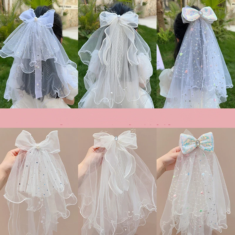 

Children Hair Clip Birthday Party Bow Headdress Princess Crown Mesh Top Hairpins Headdress Flower Girl Hair Accessoires