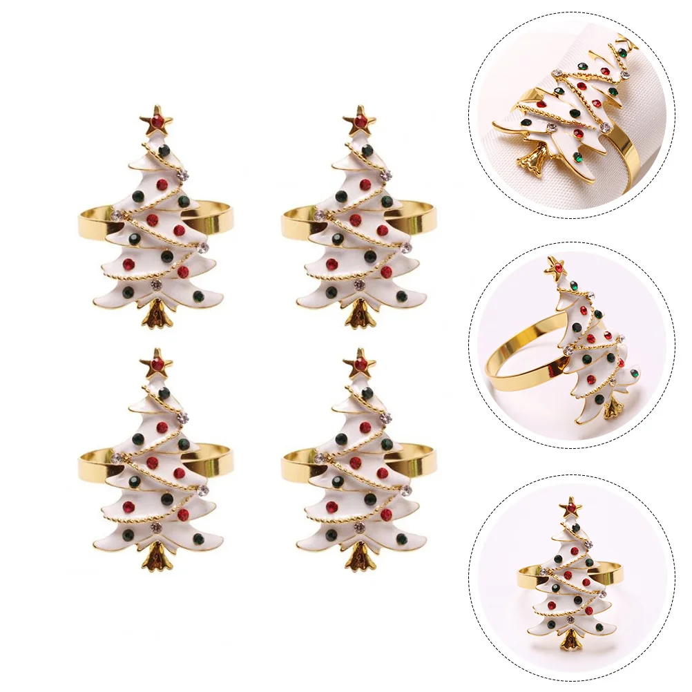 

4pcs Zinc Alloy Napkin Rings Xmas Tree Design Hotel Restaurant Party Decor For Christmas Napkin Holder Buckle
