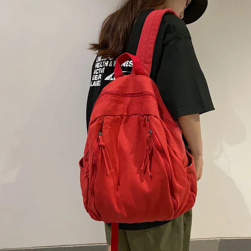 American Style Cool Canvas Backpack Women 2023 Solid Color Unisex High Capacity Student College Backpack Girl Boy Travel BookBag