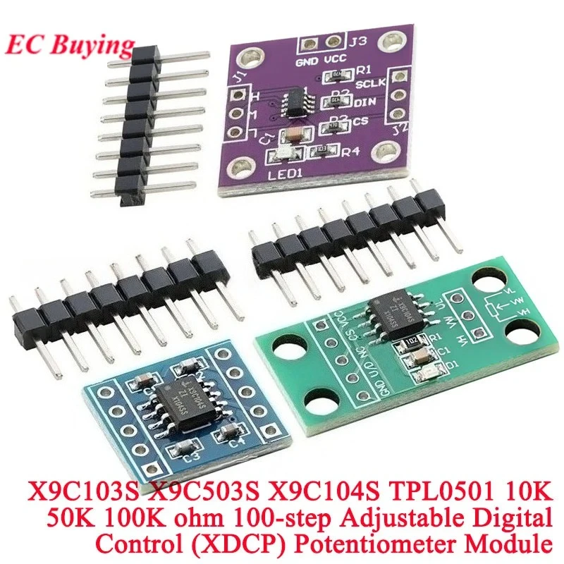 5Pcs/1pc X9C103S X9C503S X9C104S 10K 50K 100K ohm Adjustable 100th Order Digital Control XDCP Potentiometer Board Module DC3V-5V