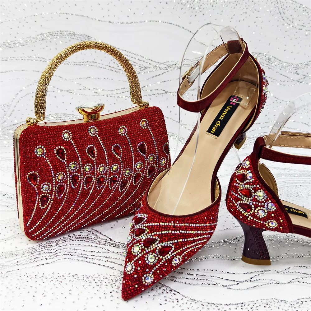 

doershow beautiful Italian Shoes And Bag Sets For Evening Party With Stones Italian Leather Handbags Match Bags! HZ1-1