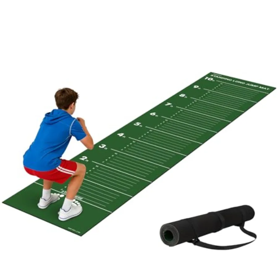 Standing Long Jump Mat for Gym School PE and Track Practice: Non-Slip PVC Black Measures Up to 4m with Clear Markings