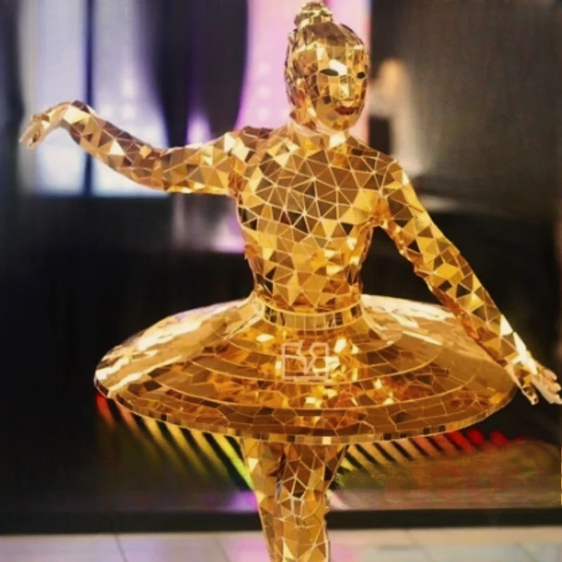 اليدوية الذهب مرآة المرأة زي الباليه الحديثة المغني عرض الحفلات الملابس مهرجان الموسيقى راقصة الباليه فستان بدلة زجاجية باردة