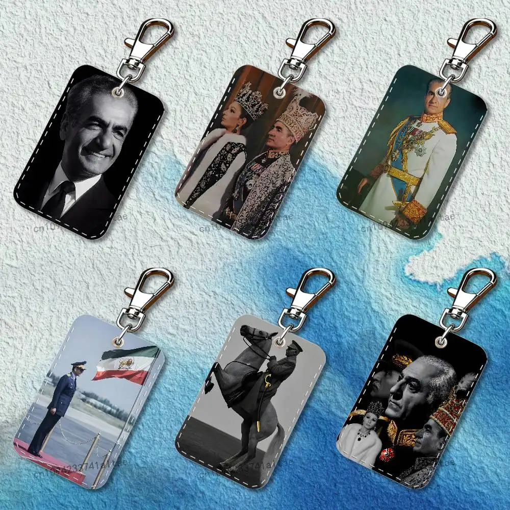 

Mohammad Reza P-Pahlavi Iran Poster Rectangle Card Case Leather Card Holder Keychain Key Ring Transportation Card Case