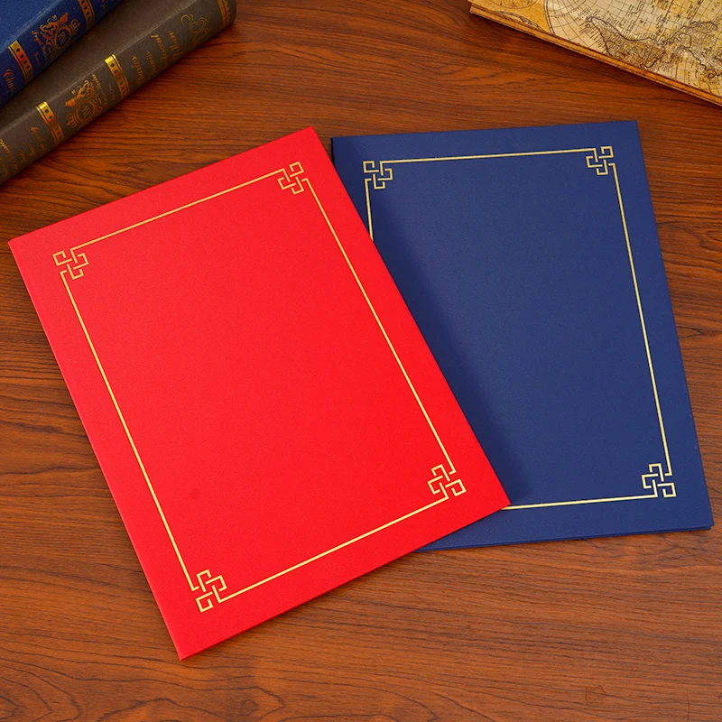 A4 Premium Foil-Stamped Certificate Cover in Pearlescent Paper – Honor/Award/Appointment/Completion, Red/Blue, Fits Horizontal/V