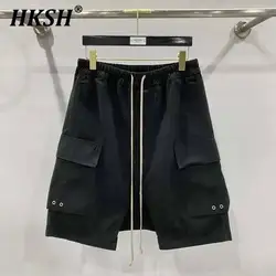 Hksh Herren Flut Dark Punk Ro Stil klassische Arbeits kleidung Doppelt asche Halen Hose elastische Taille Shorts Mode Streetwear neue hk0401