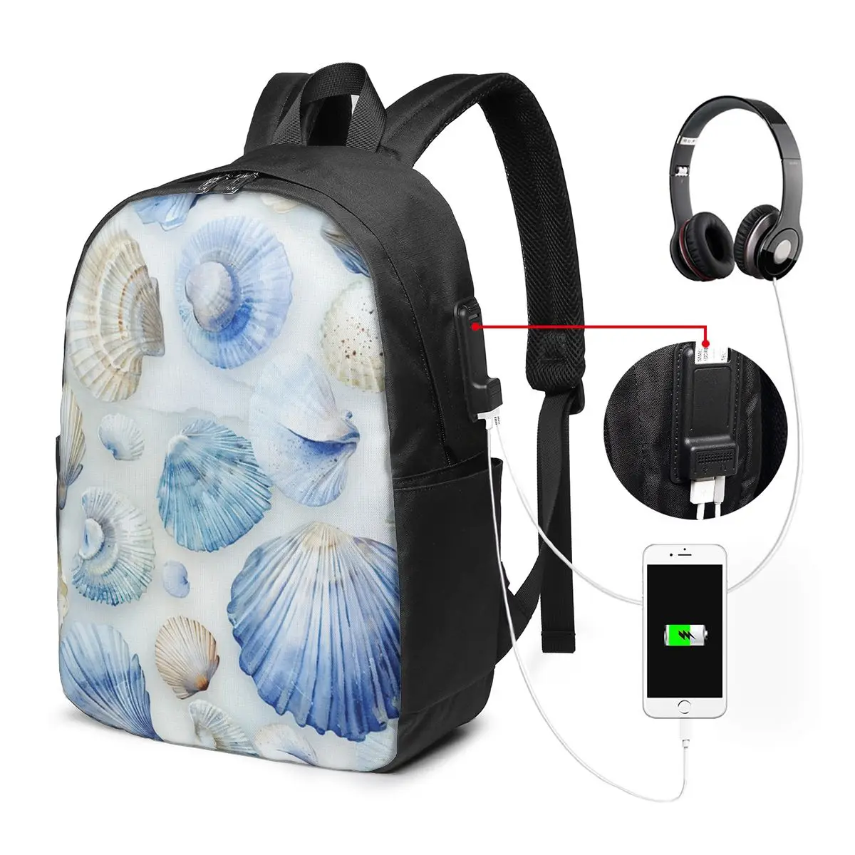 Colorful Watercolor Art Sea Shell Backpack Travel Notebook Bag Computer College Student School Bag Laptop Shoulder Bags