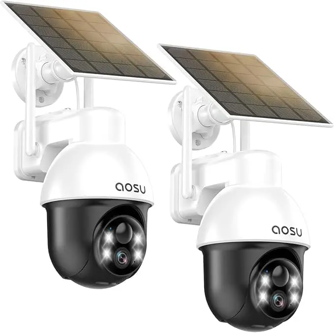 

Solar Security Camera Outdoor with 360° View, Human Tracking, 2K Night Vision, Alexa/Google Compatible (2 Pack)