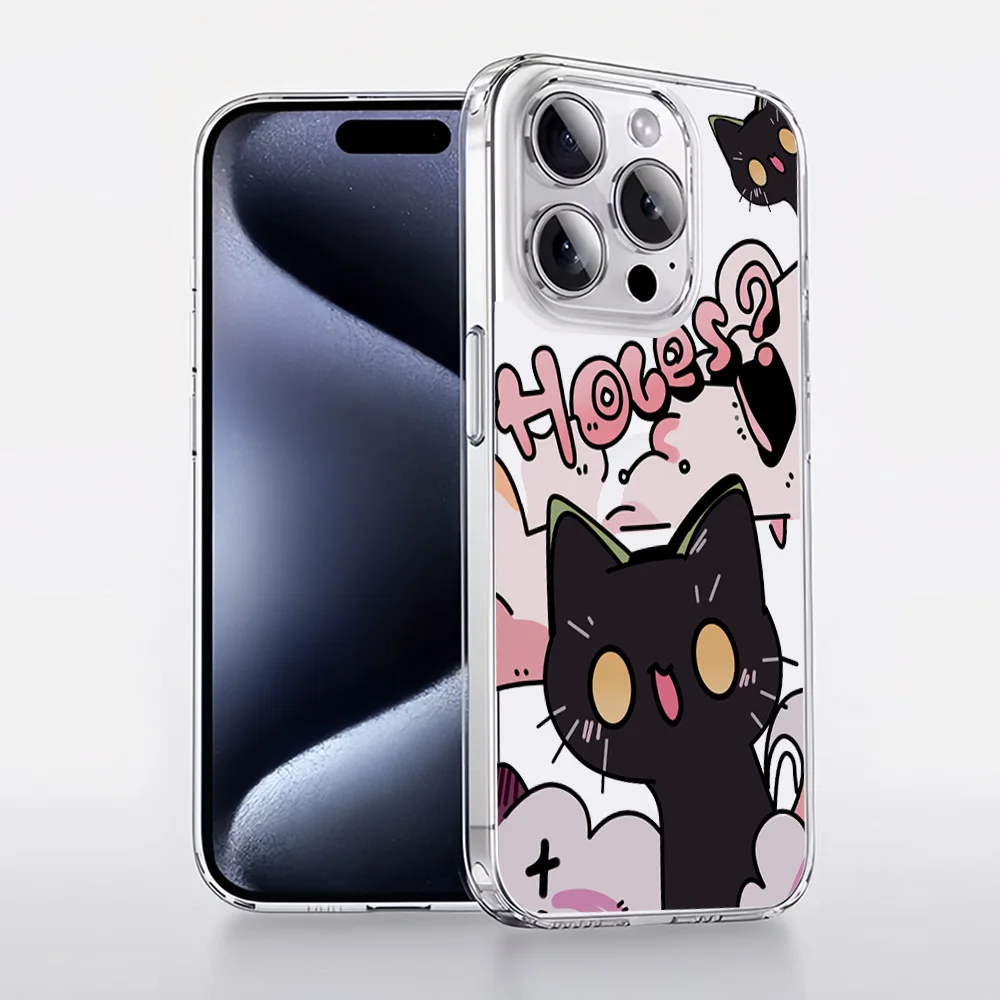 Cartoon Cute Surprising Kitten For IPhone 16 15 14 13 12 11 Pro Max Plus Transparent Magnetic Suction Phone Case