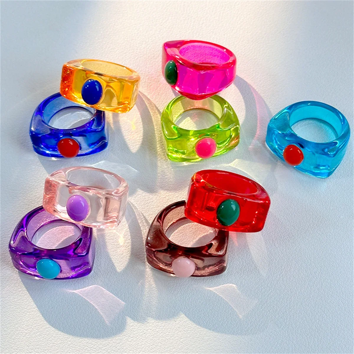 Fashion Fun Simple Inlaid Colorful Y2k Resin Exquisite Women Sweet Cute Ins Birthday Hip Hop Commemorative Jewelry Rings Gift