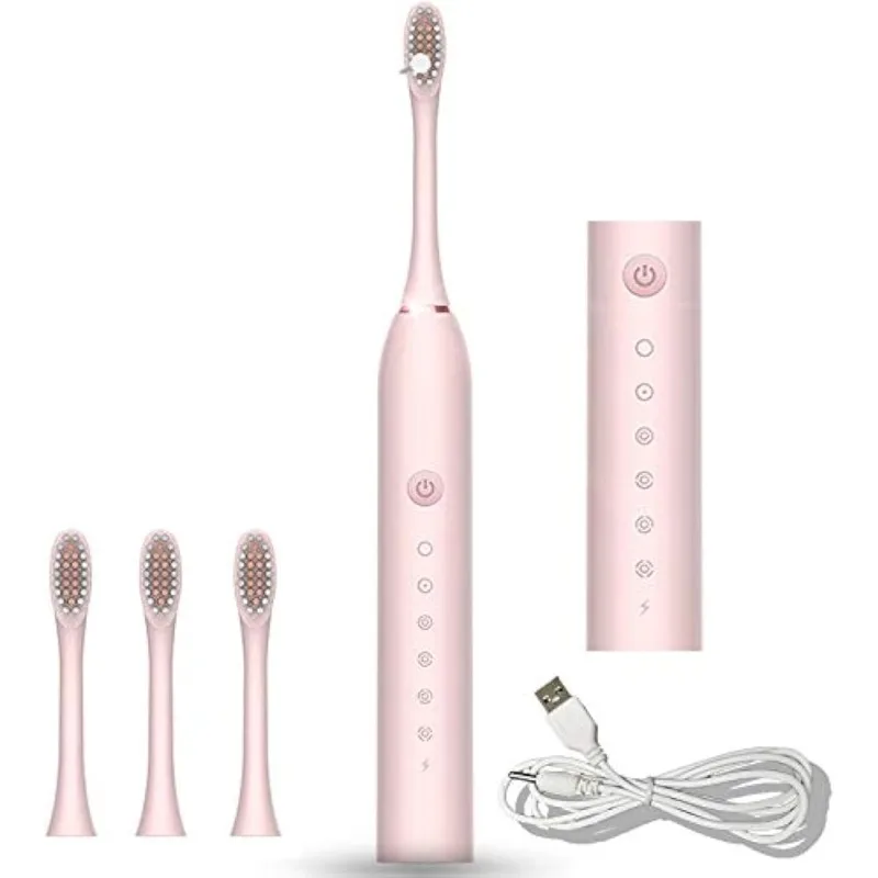 Sonic Electric Toothbrush Rechargeable 6 Optional Modes IPX7 USB Fast Charging Electric Ultrasonic Toothbrush 4 Brush Heads