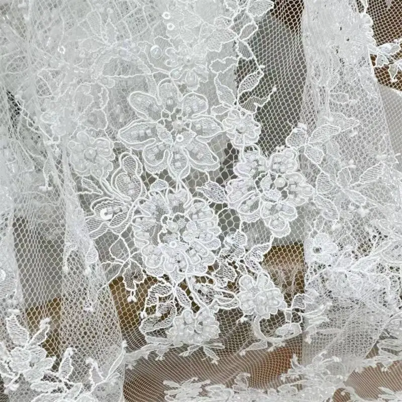 3M x 1,5M Perlenkordel-Pailletten-Spitzenstoff. Luxuriöser Abendkleidstoff, Französische Spitze zum Nähen – Detail 7