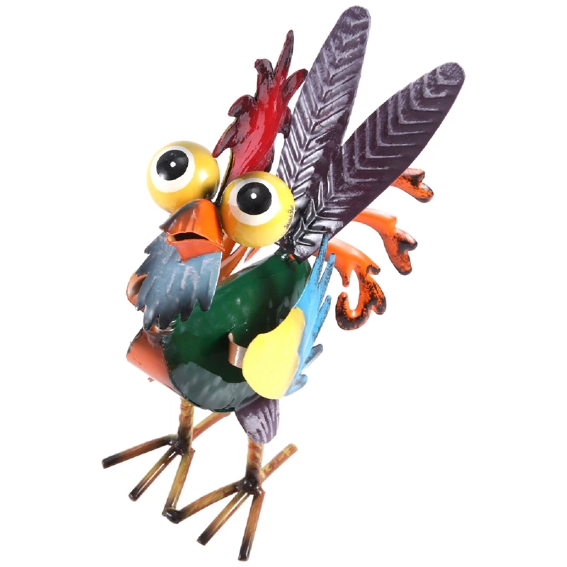 Indoor/Outdoor Wacky Metal Rooster Yard Statue Decoration, Multicolor Rooster Statue Easy To Use