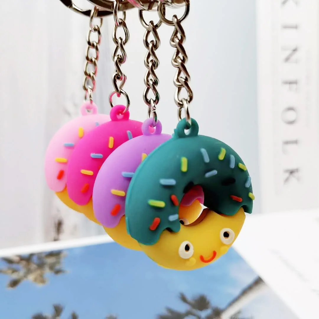 New Cute Donut KeyChain Simulated Food Key Chain Car Dessert Bag Pendant PVC Soft Gum Donut Gift Jewelry K6068