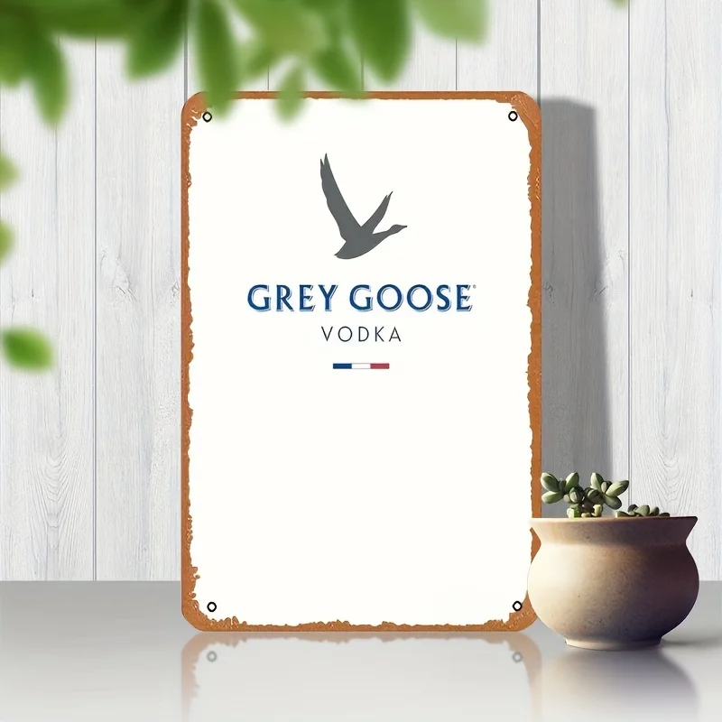 Grey Goose Vodka  Metal Tin Sign - Retro Wall Art Decor with Logo, Pre-Drilled Holes for Easy Hanging - Classic Iron Plaque for