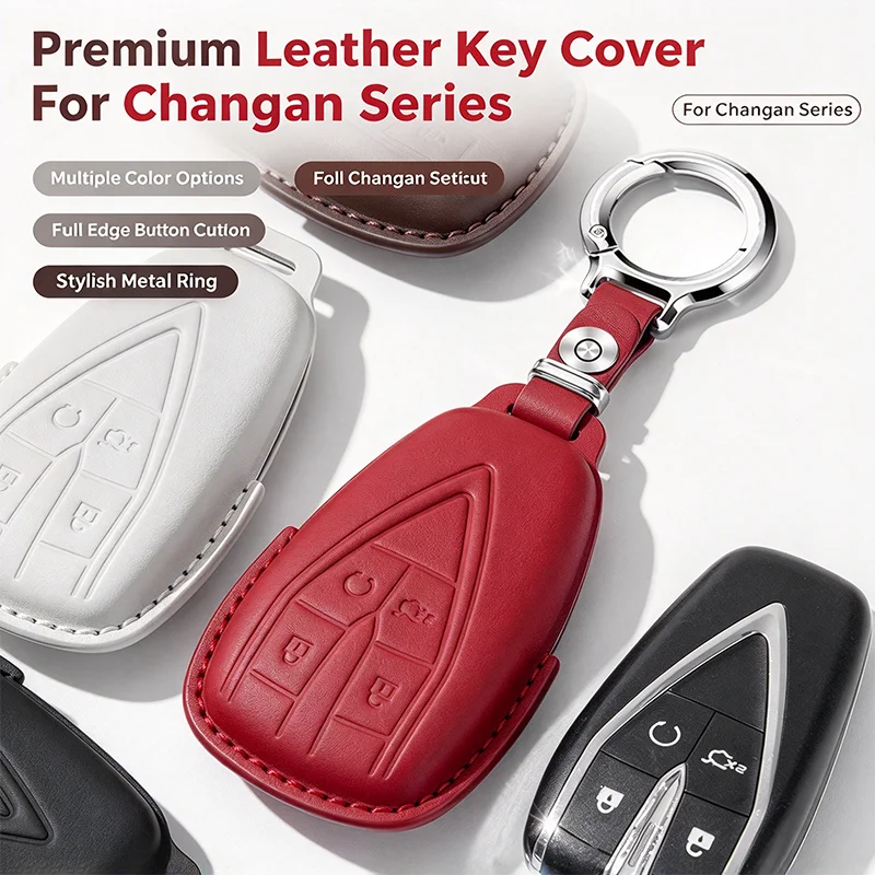 For Changan CS75 Plus UNI-V Eado UNI-T CS55 Oshan Z6 Top Layer Cowhide Car Key Case Cover Key Fob Buckle