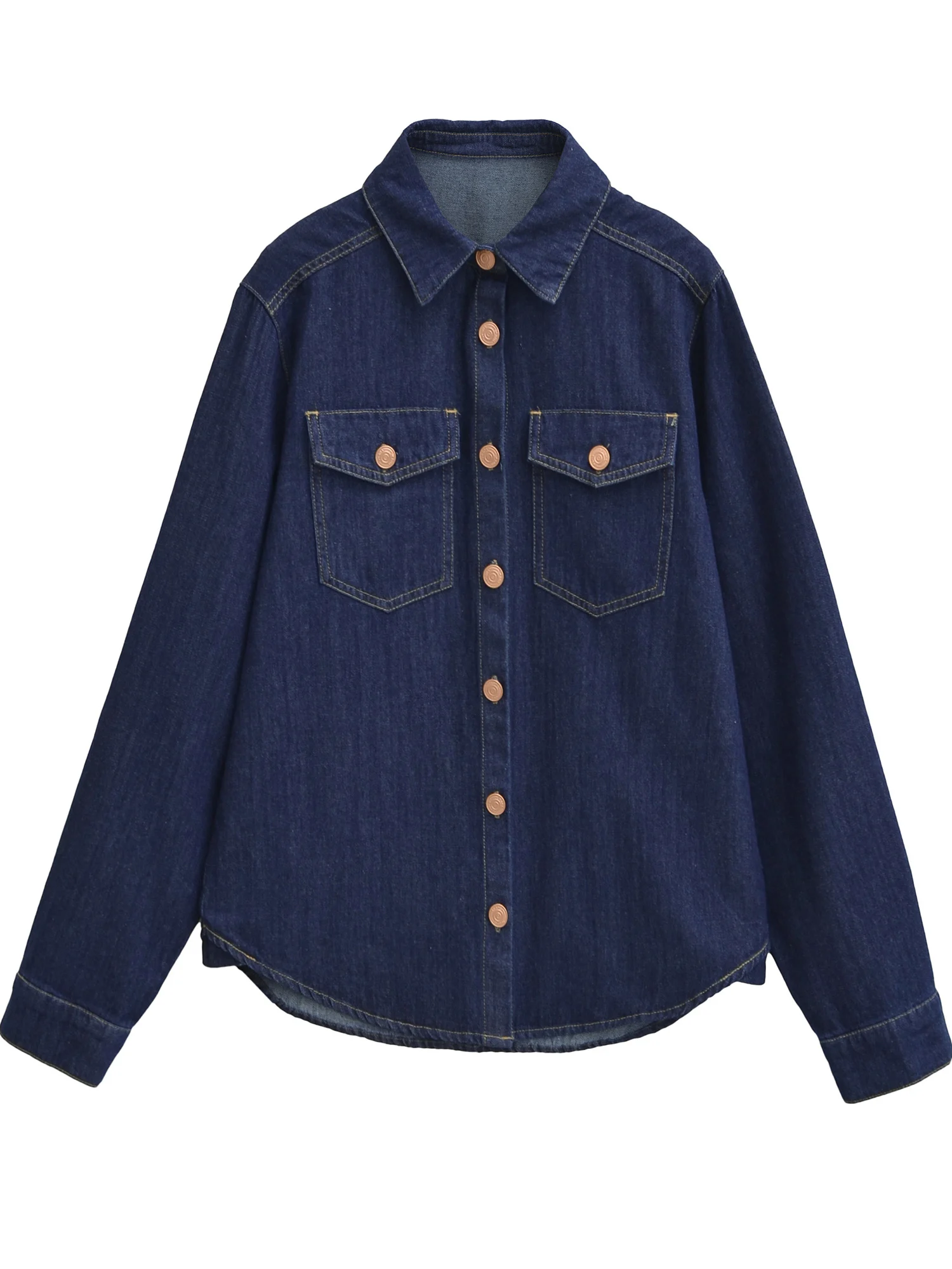 

Свободная повседневная длинная женская джинсовая одежда в стиле ретро с талией темно-синего цвета, универсальная верхняя одежда из смеси хлопка и полиэстера на одной пуговице