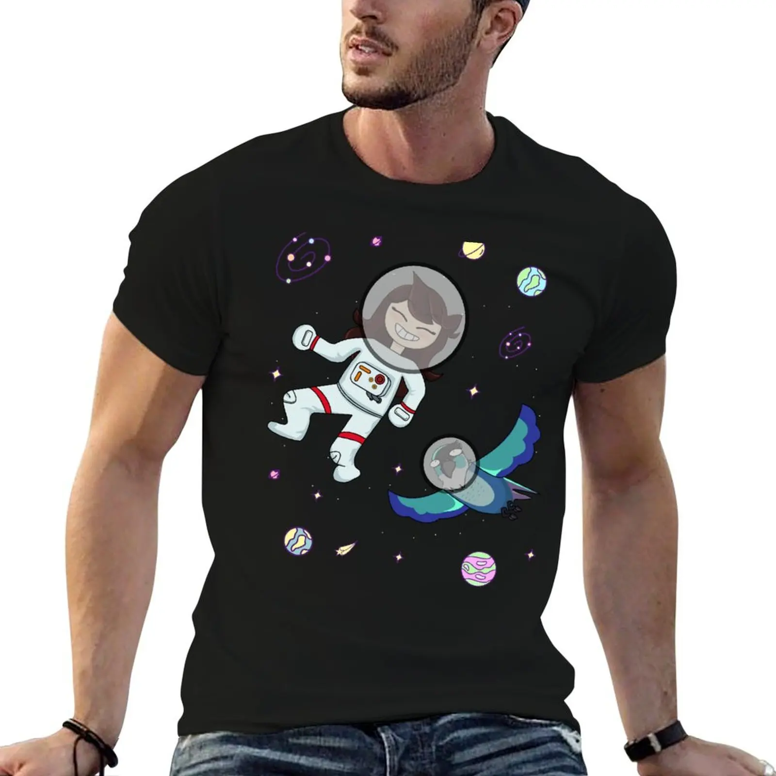 

Jaiden animations astronaut surrounded by bird, stars and planets, having fun at dark space animatio T-Shirt