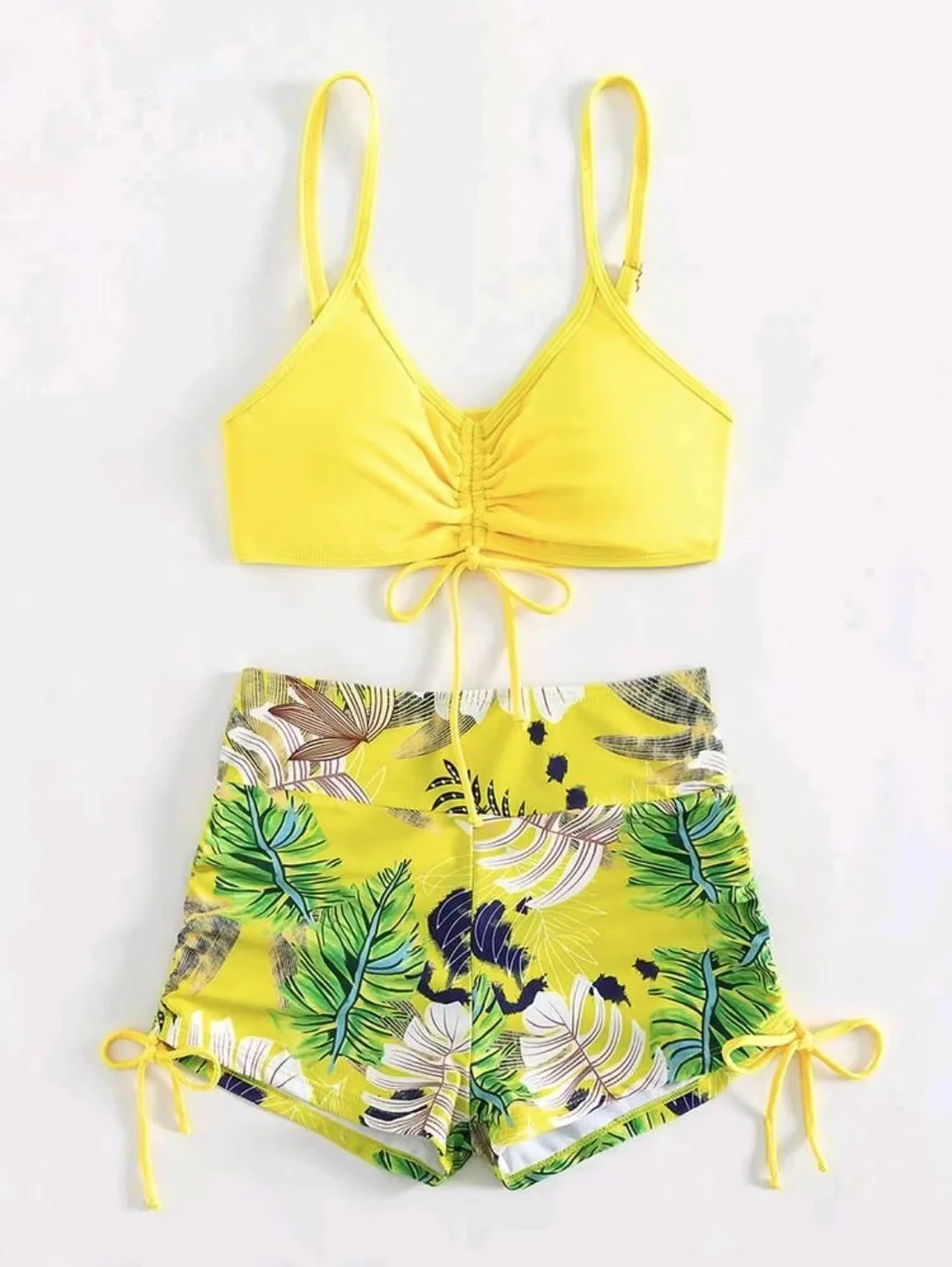 Tropical impressão floral cintura alta biquinis feminino 2024 novo maiô de duas peças com shorts conjunto biquíni separado fatos de banho de natação