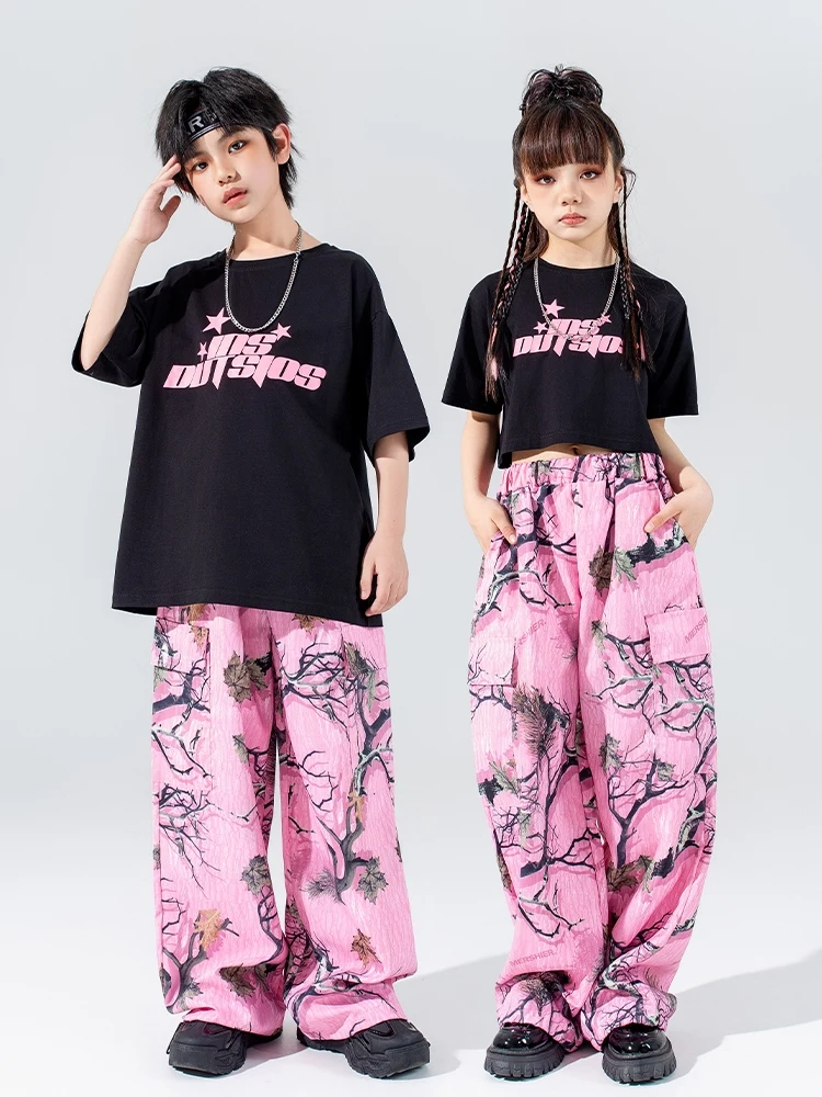 Mädchen Jazz Kostüm Hip Hop Jungen lose Tops rosa Hip Hop Hosen Kinder Sommer moderne Tanz Performance Kleidung Bühne Outfit bl12959