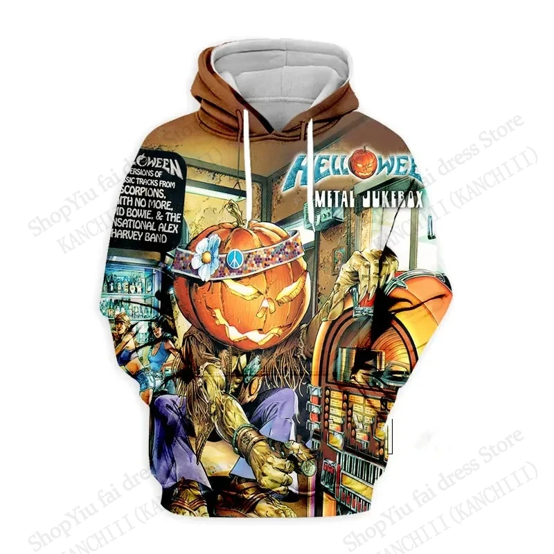 Helloween Band Hoodie Gambar Cetak 3d Hoodie Rock Fashion Pria Wanita Mantel Sweter Hoodie Kasual Uniseks Sudaderas Pakaian Pria Musik