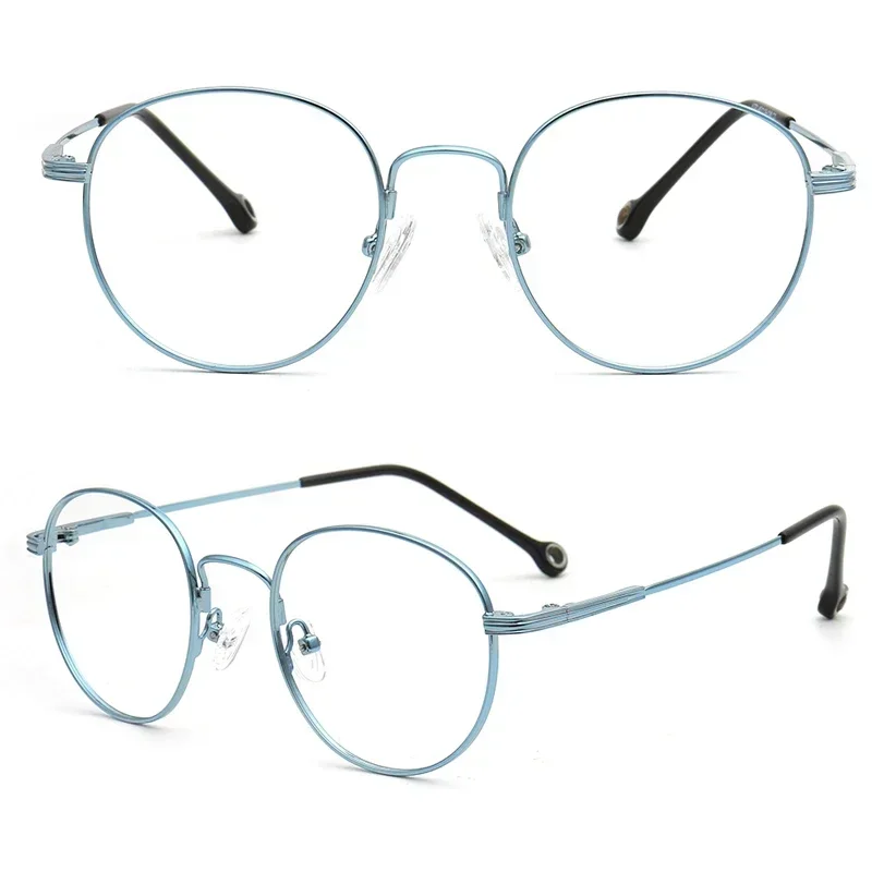 Blue Lightweight Metal Optical Glasses Frames - Men's Fashion round Eyeglass Spectacles Gold Pink Flexible Eyewear for Women