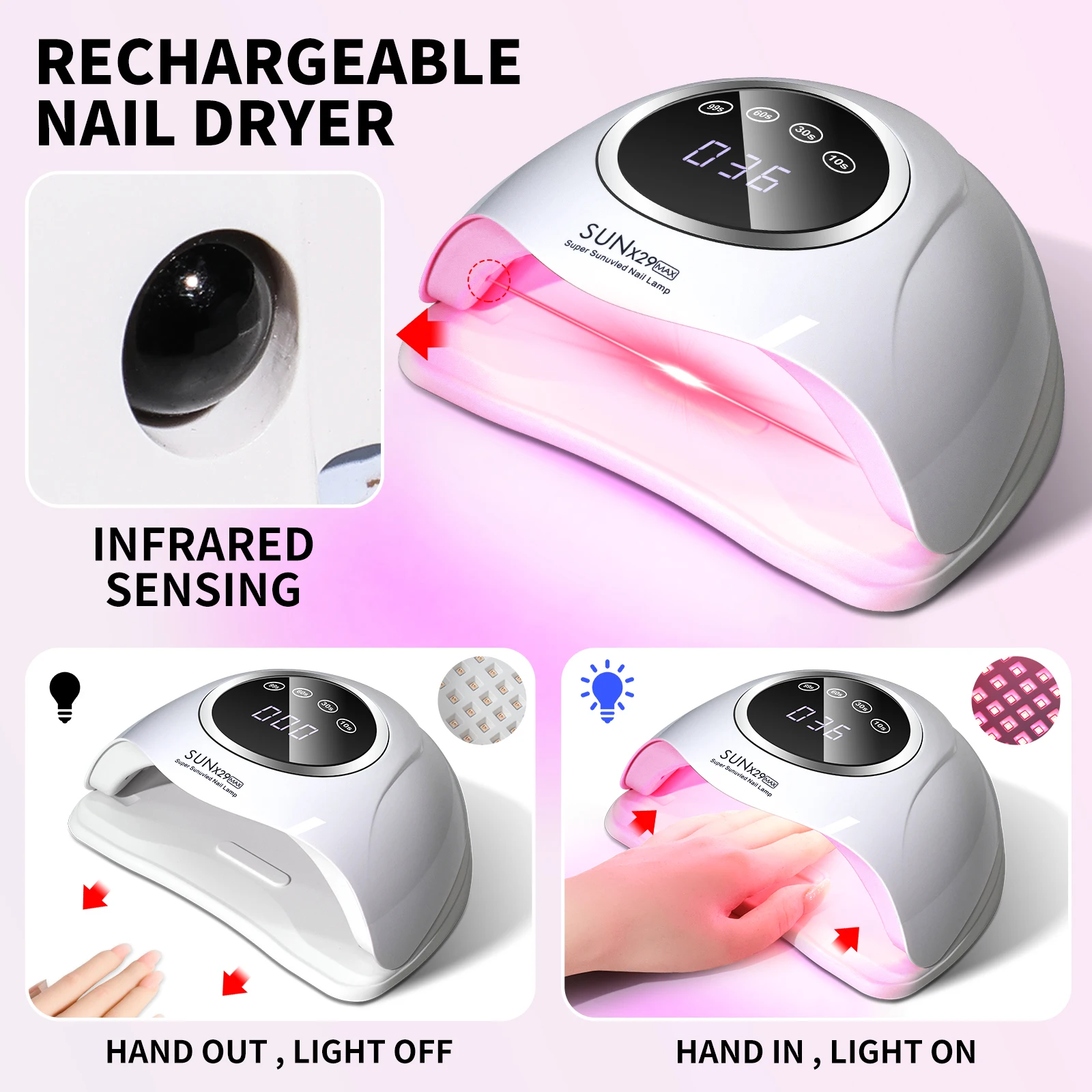 الأشعة فوق البنفسجية LED مسمار مجفف 90 قطعة الأشعة فوق البنفسجية مصباح الخرز مسمار مصباح مع الموقت الاستشعار التلقائي لجميع معدات الأظافر هلام البولندية المهنية #5