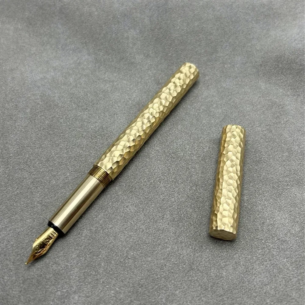 New Handmade Brass Hammer Patterned Fountain Pen Metal Gold Silver 0.5mm Nib Ink Pen Office School Writing supplies gift pens