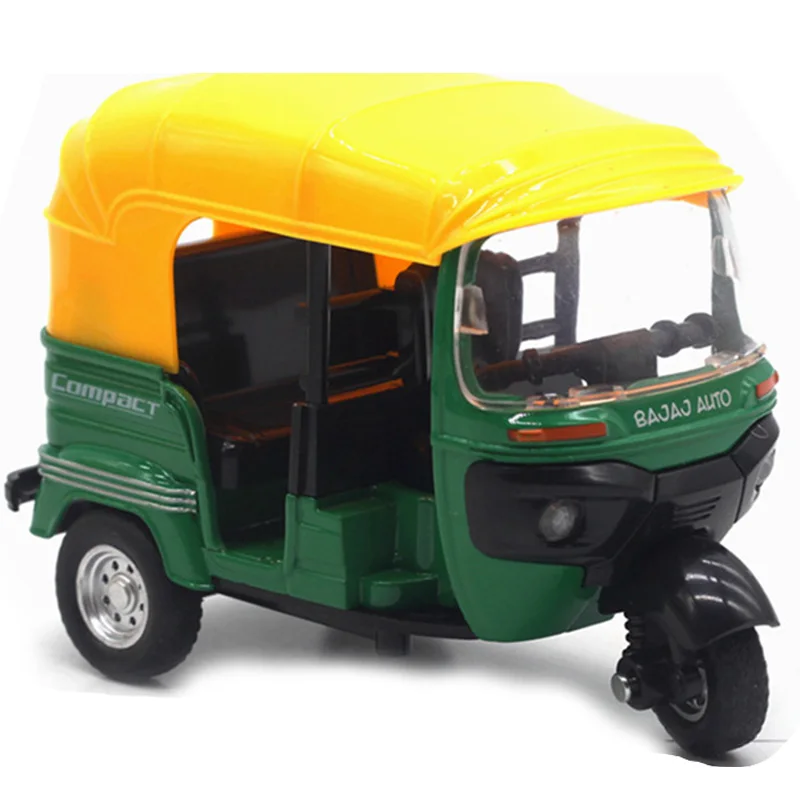 High Simulation Indian Tricycle Cars Toy India Pull Back Light Sound Motorcycle Toys Car for Kids Children Gifts,Green