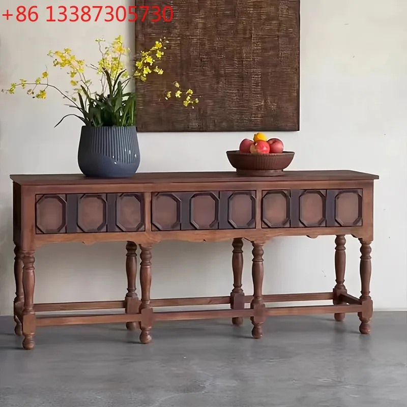 

French retro solid wood porch cabinet villa living room high-grade carved Roman column