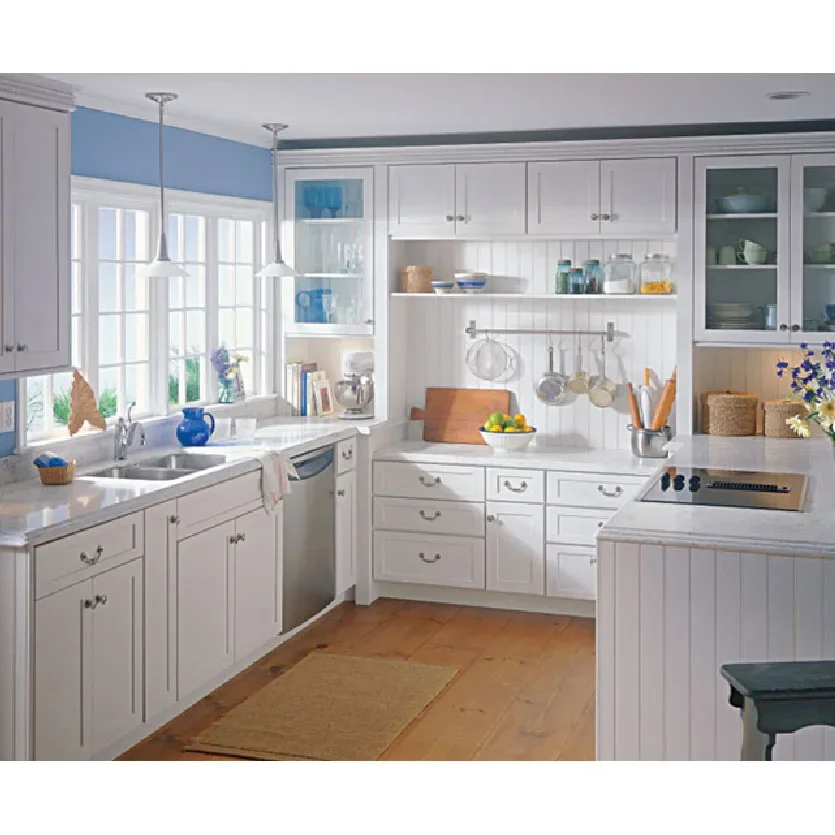 North American Customized Modern Home Furniture Solid Cherry Wood White Kitchen storage cabinet set