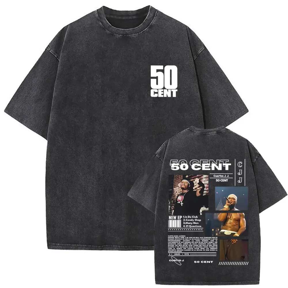

Washed Vintage Rapper 50 Cent Curtis Tour 2025 T-shirt Men Hip Hop Fashion Oversized T-shirts Men's Casual Pure Cotton T Shirts