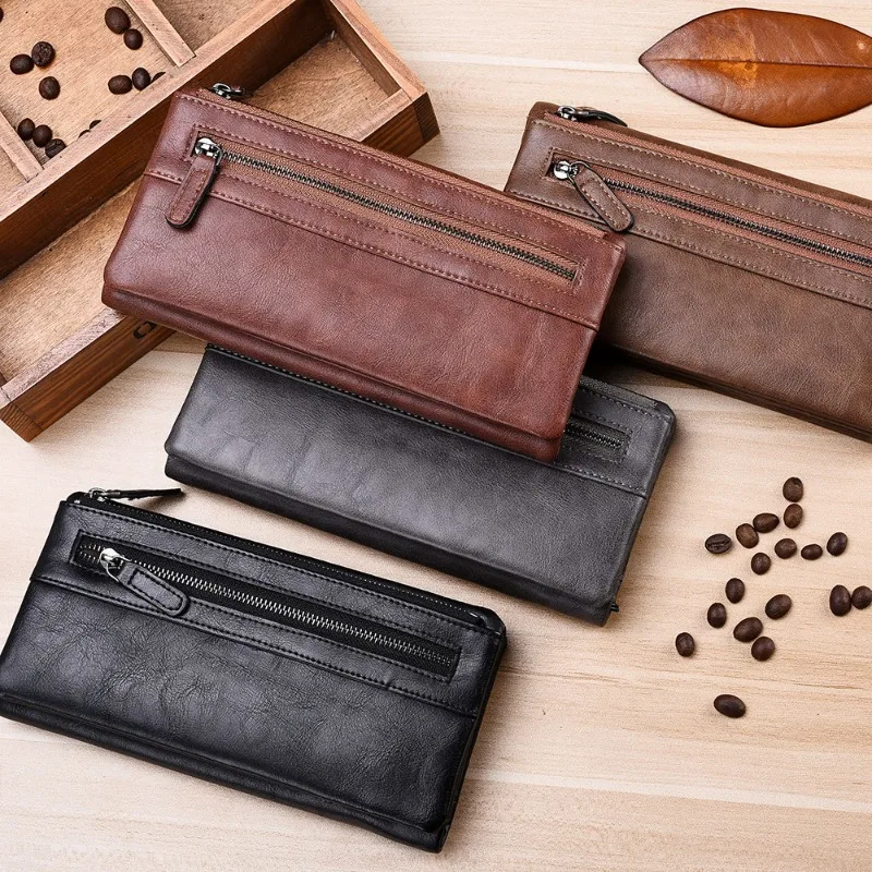 Wallet Men Detachable Long Wallet for Men Solid Color Zipper Design with Multiple Card Slots Clutch Purse