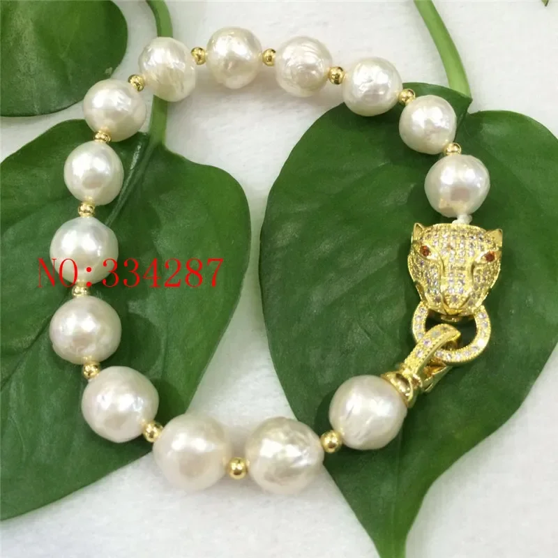 NEW HUGE NATURAL 10-11MM australia seas of the south white pearl bracelet 8inches Leopard clasp